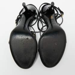 Pre Owned Gucci Black Patent Leather Interlocking G Ankle-Strap Sandals Size 38