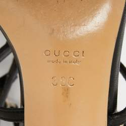 Pre Owned صندل غوتشي جلد أسود مزين حرف جي متداخل سير كاحل مقاس 38