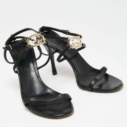 Pre Owned صندل غوتشي جلد أسود مزين حرف جي متداخل سير كاحل مقاس 38