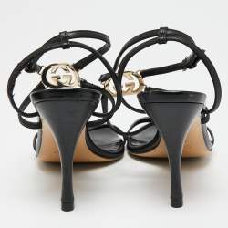 Pre Owned صندل غوتشي جلد أسود مزين حرف جي متداخل سير كاحل مقاس 38