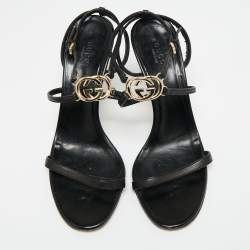 Pre Owned صندل غوتشي جلد أسود مزين حرف جي متداخل سير كاحل مقاس 38