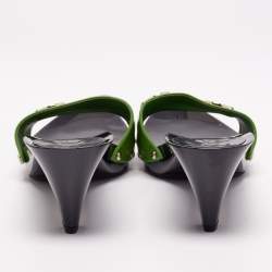 Gucci Green Patent Leather Horsebit Slide Sandals Size 38