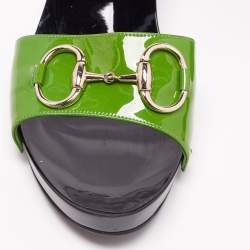 Gucci Green Patent Leather Horsebit Slide Sandals Size 38
