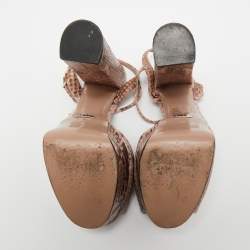 Pre Owned صندل غوتشي هورسبيت جلد ثعبان بني/وردي كعب مربع سميك بحزام للكاحل مقاس 38