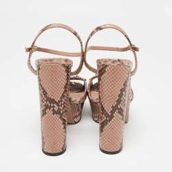 Pre Owned صندل غوتشي هورسبيت جلد ثعبان بني/وردي كعب مربع سميك بحزام للكاحل مقاس 38