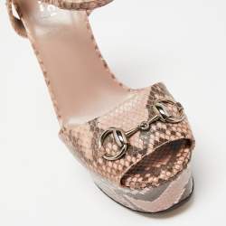 Pre Owned صندل غوتشي هورسبيت جلد ثعبان بني/وردي كعب مربع سميك بحزام للكاحل مقاس 38