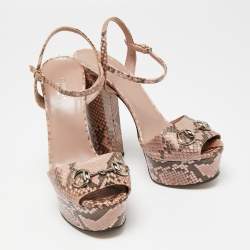 Pre Owned صندل غوتشي هورسبيت جلد ثعبان بني/وردي كعب مربع سميك بحزام للكاحل مقاس 38