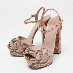 Pre Owned صندل غوتشي هورسبيت جلد ثعبان بني/وردي كعب مربع سميك بحزام للكاحل مقاس 38