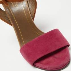 Pre Owned Gucci Tricolor Suede Madison Studded Block Heel Ankle-Strap Sandals Size 36