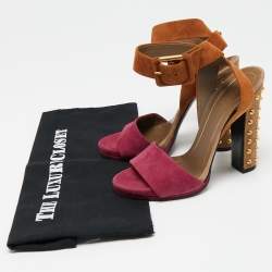 Pre Owned Gucci Tricolor Suede Madison Studded Block Heel Ankle-Strap Sandals Size 36