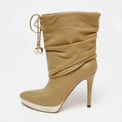 Gucci Beige Leather Platform Ankle Boots Size 36 Gucci