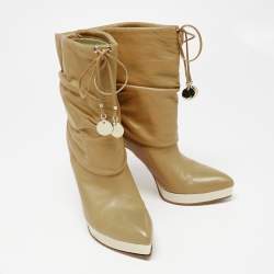 Gucci Beige Leather Platform Ankle Boots Size 36