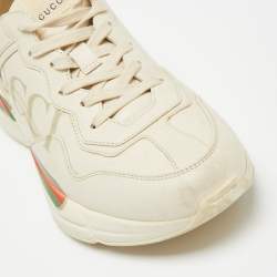 مملوكة مسبقًا حذاء رياضي غوتشي رايثون جلد بيج بشعار ماركة غوتشي بعنق منخفض مقاس 38