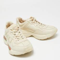 مملوكة مسبقًا حذاء رياضي غوتشي رايثون جلد بيج بشعار ماركة غوتشي بعنق منخفض مقاس 38