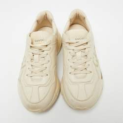 مملوكة مسبقًا حذاء رياضي غوتشي رايثون جلد بيج بشعار ماركة غوتشي بعنق منخفض مقاس 38