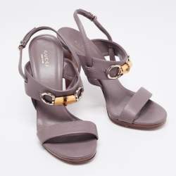 Pre Owned صندل غوتشي جلد رصاصي نعل سميك بحزام للكاحل مقاس 39