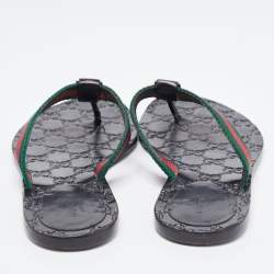 مملوكة مسبقًا Gucci Black Leather And Web Interlocking G Thong Flats Size 37