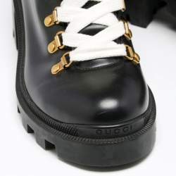 مملوكة مسبقًا Gucci Black Leather Sylvie Leather Lace Up Boots Size 38