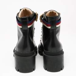 مملوكة مسبقًا Gucci Black Leather Sylvie Leather Lace Up Boots Size 38