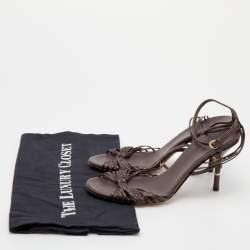 مملوكة مسبقًا Gucci Brown Braided Leather Bamboo Heel Open Toe Sandals Size 36