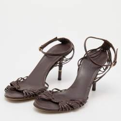 مملوكة مسبقًا Gucci Brown Braided Leather Bamboo Heel Open Toe Sandals Size 36