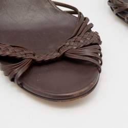 مملوكة مسبقًا Gucci Brown Braided Leather Bamboo Heel Open Toe Sandals Size 36