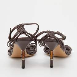 مملوكة مسبقًا Gucci Brown Braided Leather Bamboo Heel Open Toe Sandals Size 36