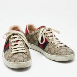 Gucci Beige GG Supreme Canvas Ace Sneakers Size 37