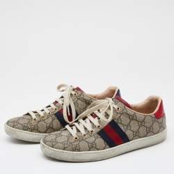 Gucci Beige GG Supreme Canvas Ace Sneakers Size 37