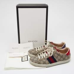 Gucci Beige GG Supreme Canvas Ace Sneakers Size 37