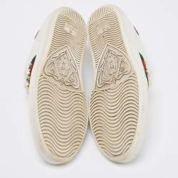 Pre Owned Gucci White Leather Faux Pearl and Spikes Embellished Ace Low-Top Sneakers Size 36.5
