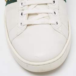 Pre Owned Gucci White Leather Faux Pearl and Spikes Embellished Ace Low-Top Sneakers Size 36.5