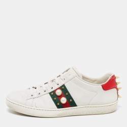 Gucci White Leather Faux Pearl and Spikes Embellished Ace Low-Top Size 36.5 Gucci | TLC