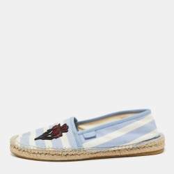 Pre Owned Gucci Blue/White Striped Canvas Embroidered Flat Espadrilles Size 41