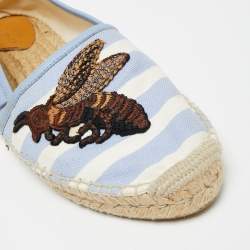 Pre Owned Gucci Blue/White Striped Canvas Embroidered Flat Espadrilles Size 41