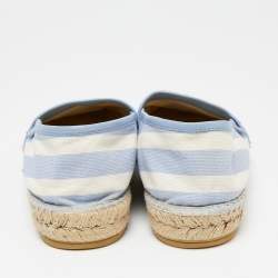 Pre Owned Gucci Blue/White Striped Canvas Embroidered Flat Espadrilles Size 41