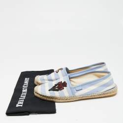 Pre Owned Gucci Blue/White Striped Canvas Embroidered Flat Espadrilles Size 41