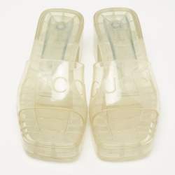 Gucci Transparent Rubber Logo Embossed Block Heel Slide Sandals Size 36