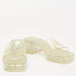 Gucci Transparent Rubber Logo Embossed Block Heel Slide Sandals Size 36