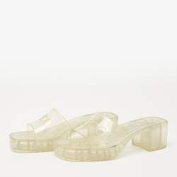 Gucci Transparent Rubber Logo Embossed Block Heel Slide Sandals Size 36