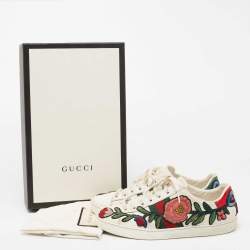Gucci White Floral Embroidered Leather Ace Low Top Sneakers Size 36