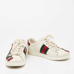 Gucci White Floral Embroidered Leather Ace Low Top Sneakers Size 36