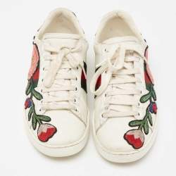 Gucci White Floral Embroidered Leather Ace Low Top Sneakers Size 36