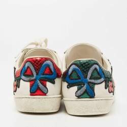 Gucci White Floral Embroidered Leather Ace Low Top Sneakers Size 36
