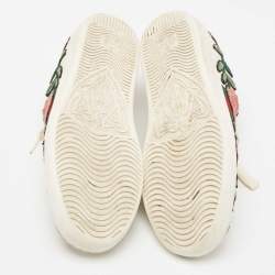 Gucci White Floral Embroidered Leather Ace Low Top Sneakers Size 36