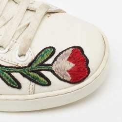 Gucci White Floral Embroidered Leather Ace Low Top Sneakers Size 36