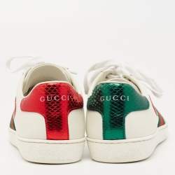 Gucci White Leather Ace Web Heart Detail Lace Up Low Top Sneaker Size 35.5