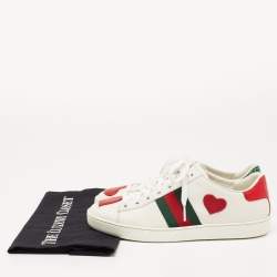 Gucci White Leather Ace Web Heart Detail Lace Up Low Top Sneaker Size 35.5