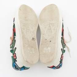 Pre Owned حذاء رياضي غوتشي أيس جلد مطرز أبيض مورد عنق منخفض مقاس 36