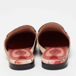 Pre Owned Gucci Beige GG Supreme Blooms Printed Canvas Horsebit Princetown Mules Size 37